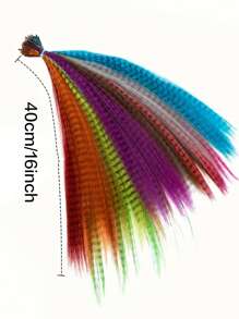 16 Inch Rainbow Synthetic Hair Multi Color Feather Hair Extensions 10 Set For Holiday Party Leopard Feather Hair Extensions - Multicolor - View 9