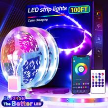 100ft Led Strip Lights (2 Rolls Of 50ft) Bluetooth Smart App Control Music Sync Color Changing RGB Led Light Strip With Remote,Led Lights For Bedroom Room Home Decor Party Festival