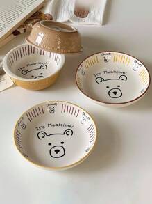 1 pièce Bol en céramique avec ours en relief créatif, assiette de vaisselle mignonne pour la maison, bol à salade, plat à dessert