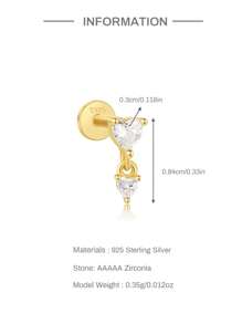 EleRunis 1 pièce Boucles d'oreilles en argent sterling 925 avec double boucle amoureuse incrusté, dos plat, pour cartilage, hélix, piercing. Bijoux raffinés pour le port quotidien, mariage, fête, fiançailles, anniversaire, Saint-Valentin