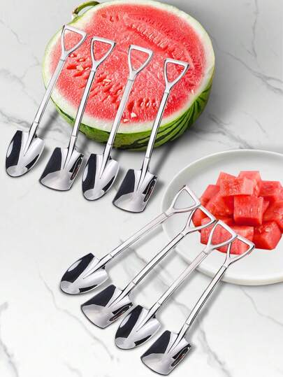 4/8pcs Dessert Couple Spoon, Shovel Spoon, Creative Cute Little Spoon, Stainless Steel Household Eating Watermelon Shovel Spoon ,Kitchen,Christmas Gift