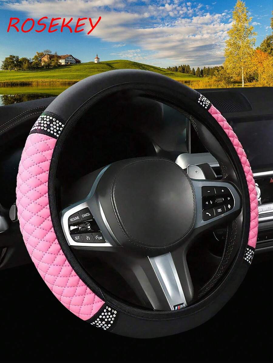 1pc Stylish Shiny Soft Leather Car Steering Wheel Cover - Anti-Slip, Heat & Cold Resistant Protector