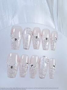 10 件手工美甲，杏仁长尖法式珍珠钻石美甲，梦幻高端假指甲，创意图案，卡通甜美，酷炫，独特可爱高端卡通美甲按压指甲美甲用品指甲