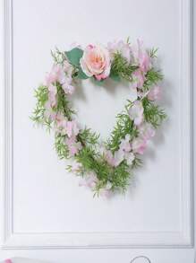 1pc 14.96英寸仿真樱花.玫瑰.御草心形花环情人节家居装饰婚礼背景墙庭院花园浪漫餐厅酒店装饰挂件门窗装饰 - 彩色 - 查看 8