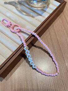 Customized Minimalist Pink Letter Beads Phone Lanyard (Comes With Phone Charm Washer), Can Customize Name, Slogan, Date, Suitable For Birthday, Anniversary, Gift-Giving, Everyday Wear
