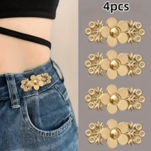 4 Stücke einstellbare Blumen Jeans Gürtelschnallen, sofort einsetzbare Metallhosen Verschlüsse, abnehmbare nahtlose Jeans Clips, Gold/Silber