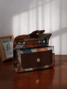 Bolsa de Ombro Feminina de Moda Retrô, Bolsa Transversal Elegante de Corrente, Bolsa Compacta para Celular de Textura de Couro de Lichia