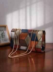 Bolsa de Ombro Feminina de Moda Retrô, Bolsa Transversal Elegante de Corrente, Bolsa Compacta para Celular de Textura de Couro de Lichia