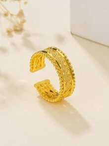 1 件时尚复古 18K 金几何花卉开口戒指，适合节日、约会、婚礼 - 金黃色 - 查看 5