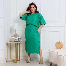 Women's Plus Size Sweatsuit Set With Premium Pockets - 綠色 - 查看 1