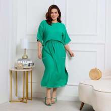 Women's Plus Size Sweatsuit Set With Premium Pockets - 綠色 - 查看 5