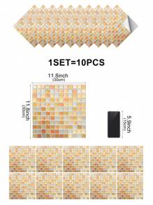 10 片自粘可剥离 DIY 马赛克瓷砖 PVC 水晶膜，切割和组装，用于美化橱柜、餐桌、客厅、卧室、浴室、电视和背景墙装饰和翻新。,翻新贴纸可剥离墙板,墙纸、壁纸,春季装饰物品让您的家焕然一新,拉玛装饰贴纸 - 彩色 - 查看 15