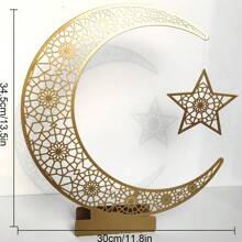 1pc Metal Hollow Out Moon And Star Ornament, Stainless Steel Moon And Star Combination Decoration Piece, Home Decor For Desk, Holiday Room Decoration Gifts Birthday Graduation E-I-D - Multicolor - View 3