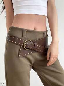 复古百搭 Y2K 和街头风格棕黑色双扣宽腰带，复古感觉小众设计 - 彩色 - 查看 8