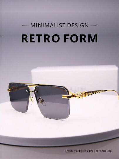 1副豹纹装饰男士无框方形个性街头风格时尚眼镜