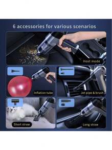 SUITU 车载吸尘器，无线无刷电机手持便携式可充电可拆卸吹吸一体式干湿强力吸尘器，适用于汽车/键盘/办公室/家庭宠物毛发。冬季礼物 - 黑銀色 - 查看 7