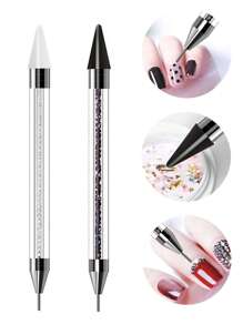 2 piezas Doble cara Aplicador de Rhinestones y Bolígrafo de Punteado para Uñas, Bolígrafo Dual para Gemas de Cristal, Canutillos y Decoración de Uñas DIY, Herramienta de Manicura y Arte de Uñas