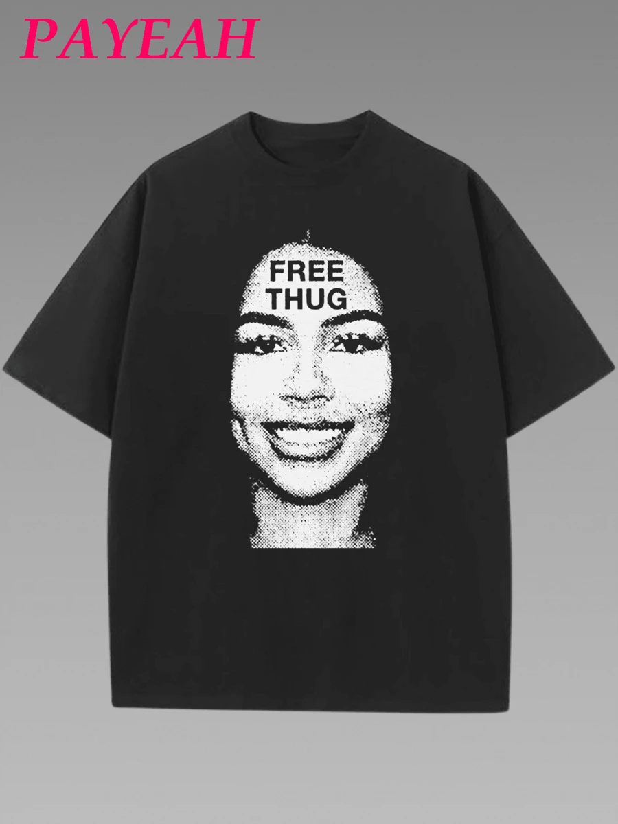 Payeah Vintage Rapper Star Print Casual Short Sleeve T-Shirt 1 Pcs 220g Heavy Cotton T Shirt - màu đen - Xem 1