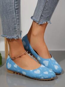 2024 Spring & Autumn Casual Versatile Non-Slip Comfortable Heart-Shaped Light Blue Flat Shoes For Women - Baby Blue - View 7