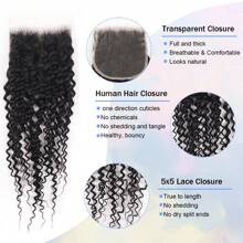 Kareenma 4 Kinky Curly Hair Bundles With 5x5 Lace Closure Brazilian Human Hair Bundles Kinky Curly Lace Closure Raw 12A Unprocessed Human Hair Weave Remy Natural Color 5x5 Free Part 150% Density Transparent Lace For Women - Đóng ren 5x5 - Xem 6