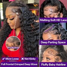 Tiefe Wellen Spitzenfront-Perücke aus Echthaar 150% Dichte, lockige Spitzenfront-Perücke aus Echthaar für Frauen, 13x4 HD Spitzenfront-Perücke aus Echthaar, vorgezupft mit Babyhaar, Naturfarbe, kurze Bob-Perücke (20 cm) - Natürlich & Schwarz - Übersicht 5