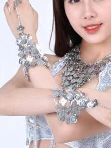 2pcs/Belly Dance Golden/Silver Coins Bracelets,Coin Bracelet Wrist Hand Bracelet Bangle Rings For Christmas Costume Present - Multicolor - View 4