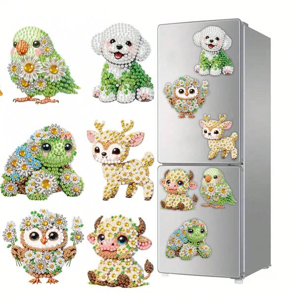 6pcs Diamond Art Refrigerator Magnets, Cute Animal Diamond Painting Decoration DIY Kits For Crafts, Gifts, Fridge, Mailbox Decor