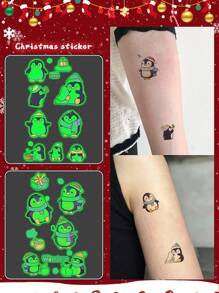 2 件圣诞卡通夜光贴纸临时纹身防水防汗一次性纹身贴纸男女适用脸部、颈部、手臂身体艺术假纹身 - 彩色 - 查看 1