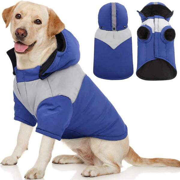 Cappotto imbottito per cani, giacca antivento e da neve per animali domestici con fodera termica, strisce riflettenti, con cappuccio, cappotto imbottito e caldo per cani di piccola/media/grande taglia in climi freddi