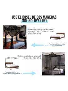 Cortinas De Cama Pabellón Colchas Tamaño King Mosquitero Colcha Tamaño King Dosel De Cama con 4 Postes De Esquina Mosquitera para Cama Dosel De Cama King Size Largo Cortina De Cama - Negro - Ver 3