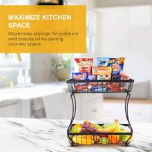 2 Tier Fruit Baskets For Kitchen Countertop Stylish Kitchen Organizer In Space-Saving Steel Design - Display Stand For Fresh Fruits, Vegetables, And Snacks - Multicolor - View 9