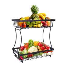 2 Tier Fruit Baskets For Kitchen Countertop Stylish Kitchen Organizer In Space-Saving Steel Design - Display Stand For Fresh Fruits, Vegetables, And Snacks - Multicolor - View 4