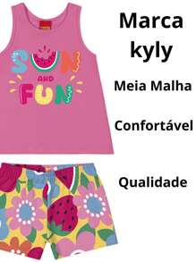 Kyly Girls' Summer Premium Shorts Set - Màu Hồng baby - Xem 2