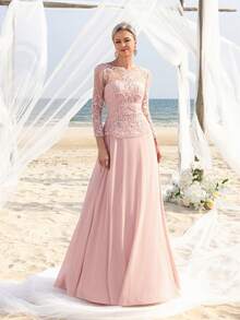 Faeriesty Mosy Elegant Embroidered Bodice Contrast Chiffon Hem Mother Of The Bride Dress - Baby Pink - View 6