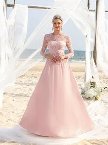Faeriesty Mosy Elegant Embroidered Bodice Contrast Chiffon Hem Mother Of The Bride Dress - Baby Pink - View 8