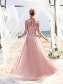 Faeriesty Mosy Elegant Embroidered Bodice Contrast Chiffon Hem Mother Of The Bride Dress - Baby Pink - View 3