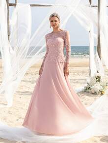 Faeriesty Mosy Elegant Embroidered Bodice Contrast Chiffon Hem Mother Of The Bride Dress - Baby Pink - View 5
