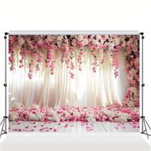1pc, Multifunctional Pink Floral Polyester Background Fabric - Suitable For Weddings, Birthdays, Dessert Tables, And Photo Booths - No Power Required
