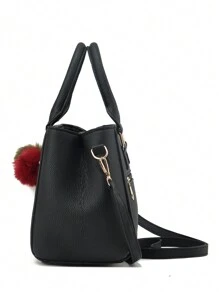 女士手提包，多功能休闲单肩包，斜挎包，托特包，商务休闲女士手提包，毛球吊坠工作包，创意妈妈包，最佳母亲节礼物 - 黑色 - 查看 6