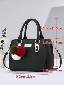 女士手提包，多功能休闲单肩包，斜挎包，托特包，商务休闲女士手提包，毛球吊坠工作包，创意妈妈包，最佳母亲节礼物 - 黑色 - 查看 3