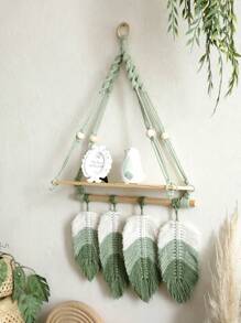1pc Boho Style Tasseled Woven Wall Hanging Shelf, Green & White Polyester Woven Decorative Rack, Suitable For Bohemian Home Decor, Unique Wall Art And Storage Rack, For Living Room, Bedroom, Kids Room - Rustic Hanging Display Shelf, Home Decor, Room Decor, Wall Decor Gift, Birthday Graduation Gift - Multicolor - View 4