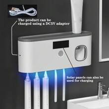 1 pieza Esterilizador de cepillo de dientes UV, soporte para cepillo de dientes montado en la pared 99% libre de bacterias con dispensador automático de pasta de dientes, sin necesidad de perforar, recargable con energía solar y DC5V, decoración para el hogar y el baño, decoración de otoño, de vuelta a la escuela