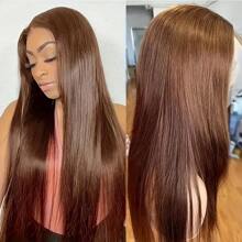 PAZAT 250 Density Chocolate Brown Straight Lace Front Wigs 34 Inch Straight Wigs Human Hair Chocolate Brown Lace Front Wig Human Hair Human Hair Frontal Wigs Human Hair 13X4 Brown Wig Human Hair Short Bob Wigs(8inch)