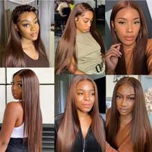 PAZAT 250 Density Chocolate Brown Straight Lace Front Wigs 34 Inch Straight Wigs Human Hair Chocolate Brown Lace Front Wig Human Hair Human Hair Frontal Wigs Human Hair 13X4 Brown Wig Human Hair Short Bob Wigs(8inch)