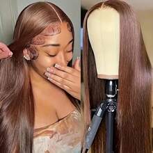 PAZAT 250 Density Chocolate Brown Straight Lace Front Wigs 34 Inch Straight Wigs Human Hair Chocolate Brown Lace Front Wig Human Hair Human Hair Frontal Wigs Human Hair 13X4 Brown Wig Human Hair Short Bob Wigs(8inch)
