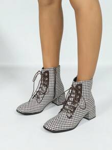 女士时尚高跟靴，棕色简约优雅日常百搭短靴，适合秋冬季 - 棕色 - 查看 2