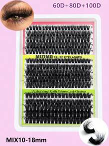 15 Rows 290pcs CC/D/DD Black Cluster Lashes, 60D+80D+100D Fluffy Style, Hot Melt, Faux Mink Eyelashes 0.07, Mixed Length 10-18mm Extra Long & Dense Segmented False Eyelashes