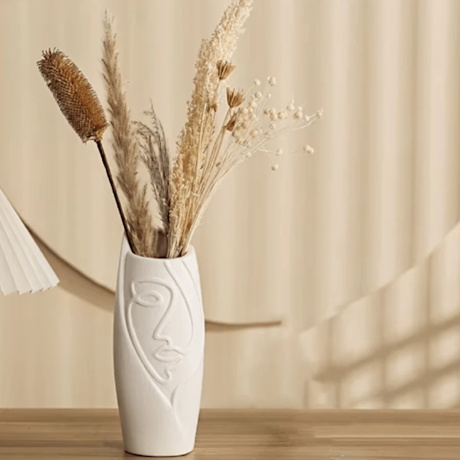 Decorative Vase Minimalist Rustic Nordic Abstract Bohochic Modern Faces Feminine 17CM - 白色 - 查看 1