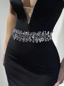 1pc Wide Edge Elegant Bridal Pearl & Crystal Rhinestone Handmade Waist Belt, For Wedding Party Ball Gowns