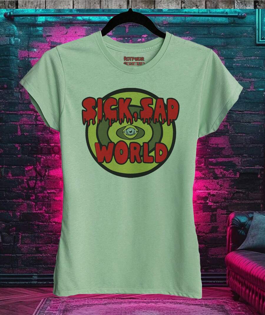 PLAYERA DAMA CARTOON RETRO  SICK SAD WORLD - Verde - Ver 1